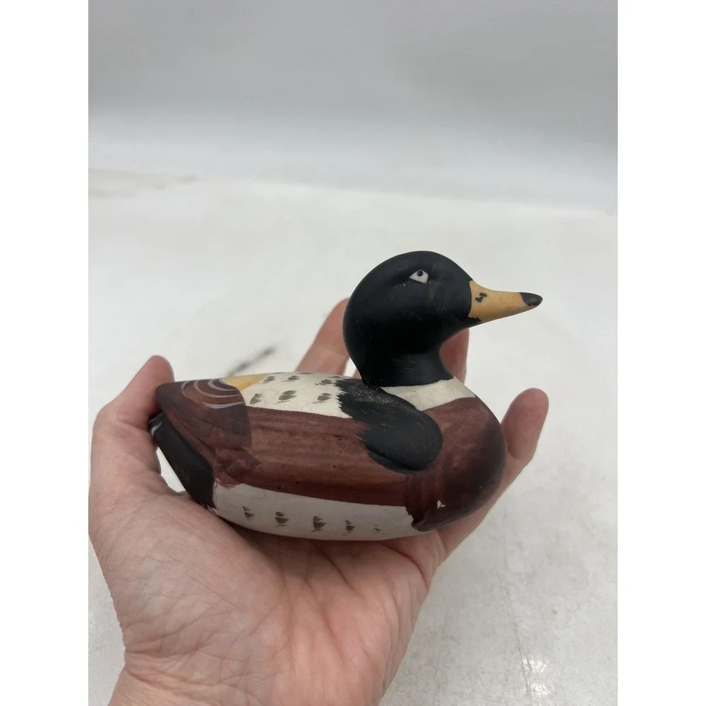 Hand Painted Ceramic Duck Figurine Mallard Decoy Style Small Home Decor Mini